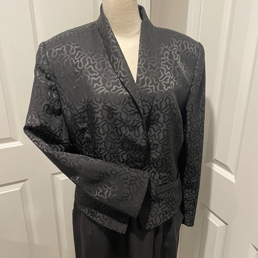 Vintage 80s Counterparts Black Satin Jacquard Evening Jacket Shawl Collar 8 - Picture 11 of 11